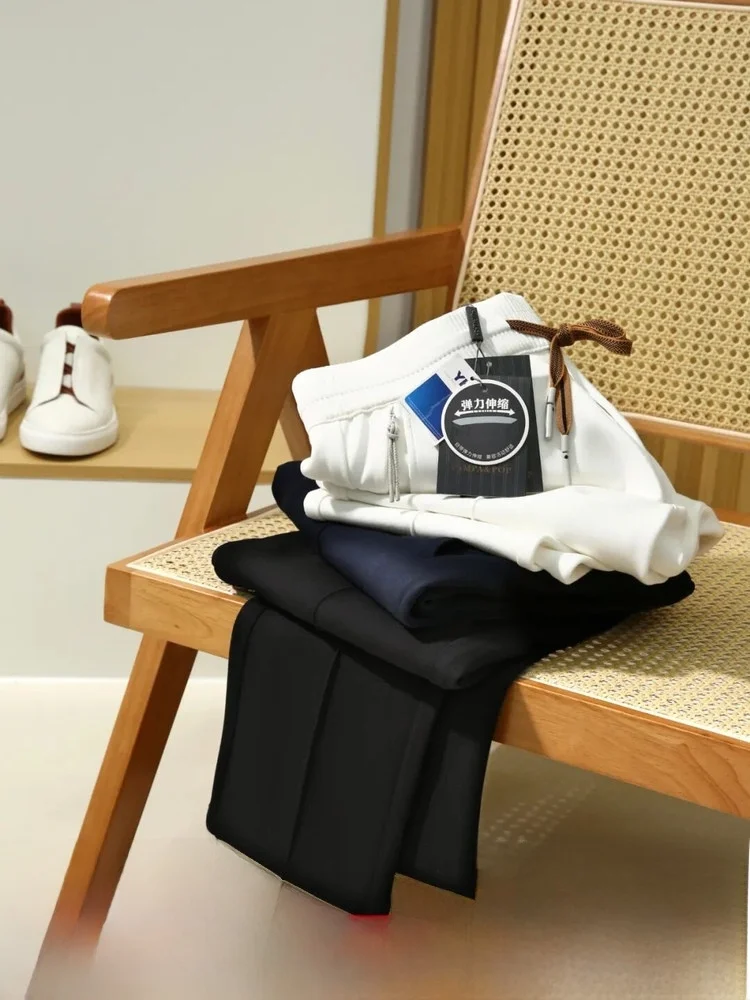 

Italian Luxury Sle Men's Casual Pants Breathable Airy Fabric Elastic Waist Comfortable Skin-friendly Autumn Winter Trousers