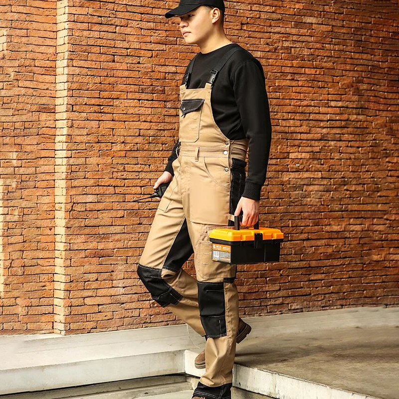 Cotton Overalls Jumpsuit Men Workwear Mechanic Welding Overalls with Knee Pads Multi-Pocket Bib Overalls Men Wear-resistant Pant