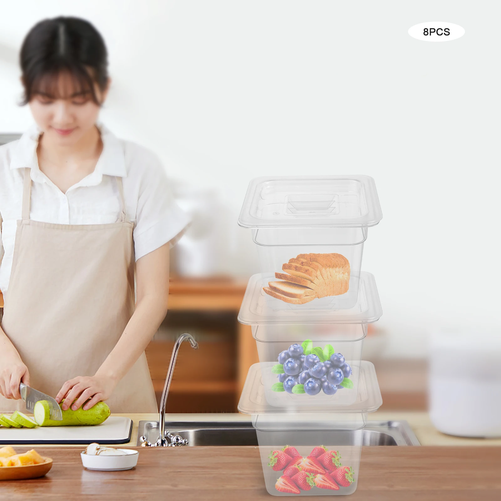 8個入り 17.3*15.9*15cm 食品容器 透明プラスチック製 蒸し器用プレート 食品プレート 食品保存容器 保護蓋付き