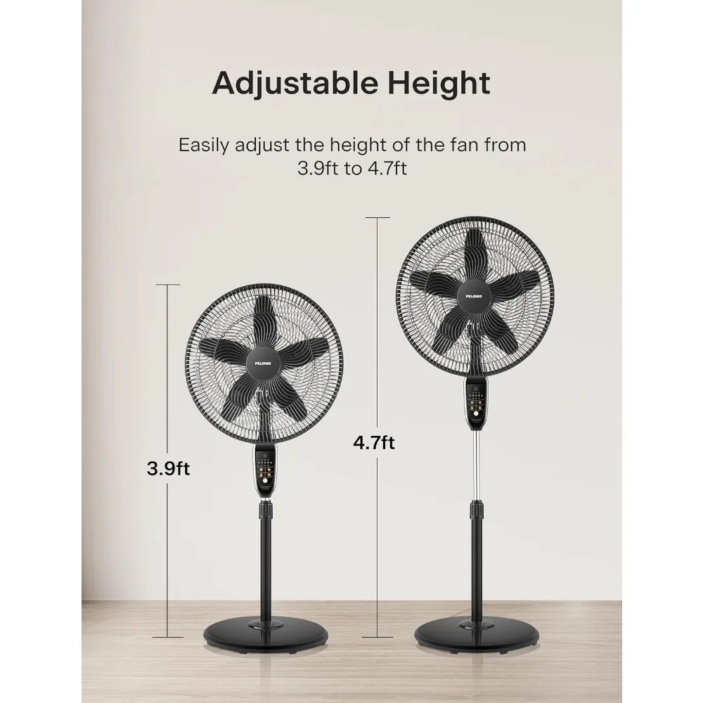 18 インチ 5 ブレード振動、調整可能なスタンディングペデスタルリモート、LED ディスプレイ、5 速度設定および 7 時間タイマーファン、ブラック