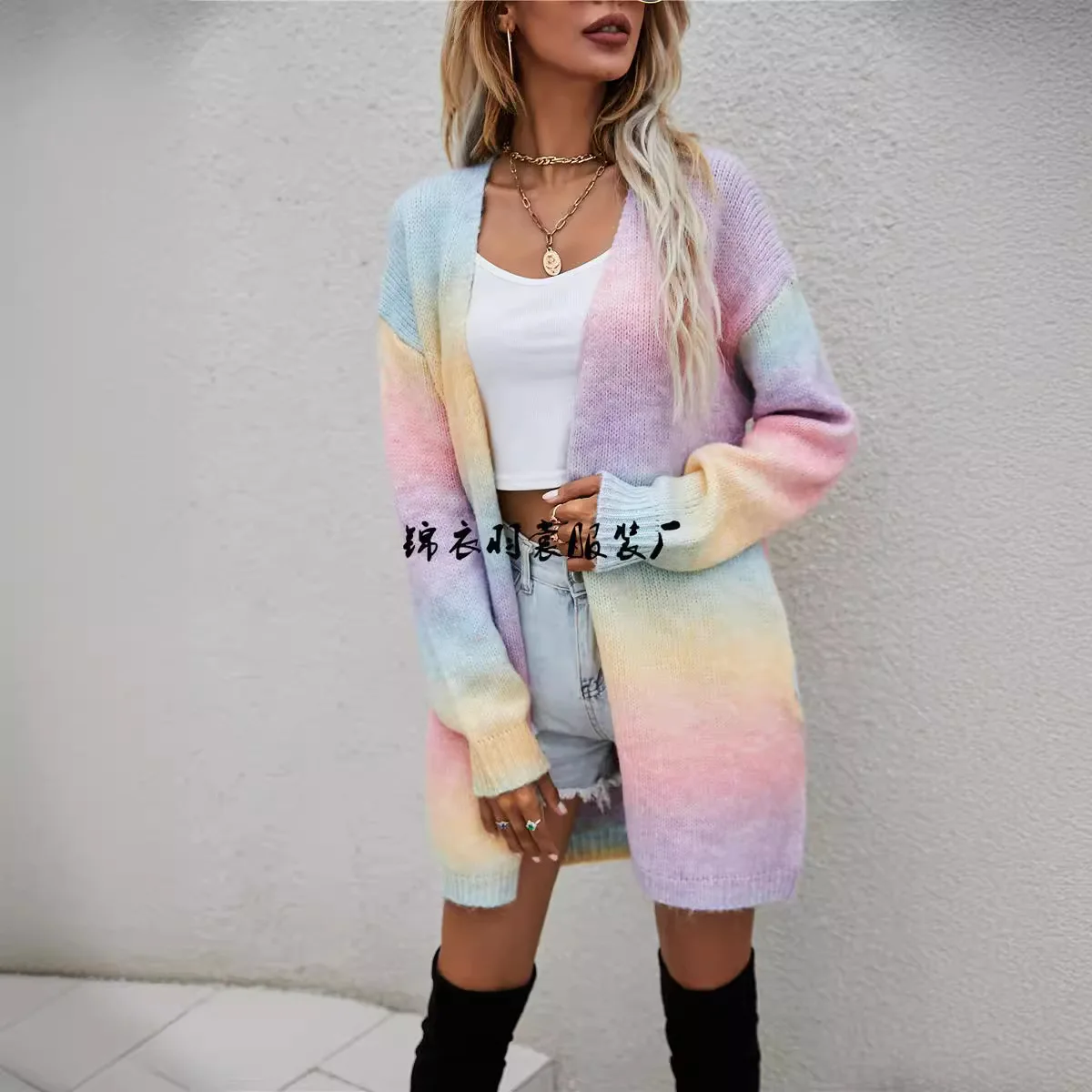 Tie Dye Female Knit Cardigan Outerwear Sexy V Neck Long Sleeve Sweater Women Loose Fit Autumn Jumpers Casual Slight Strech