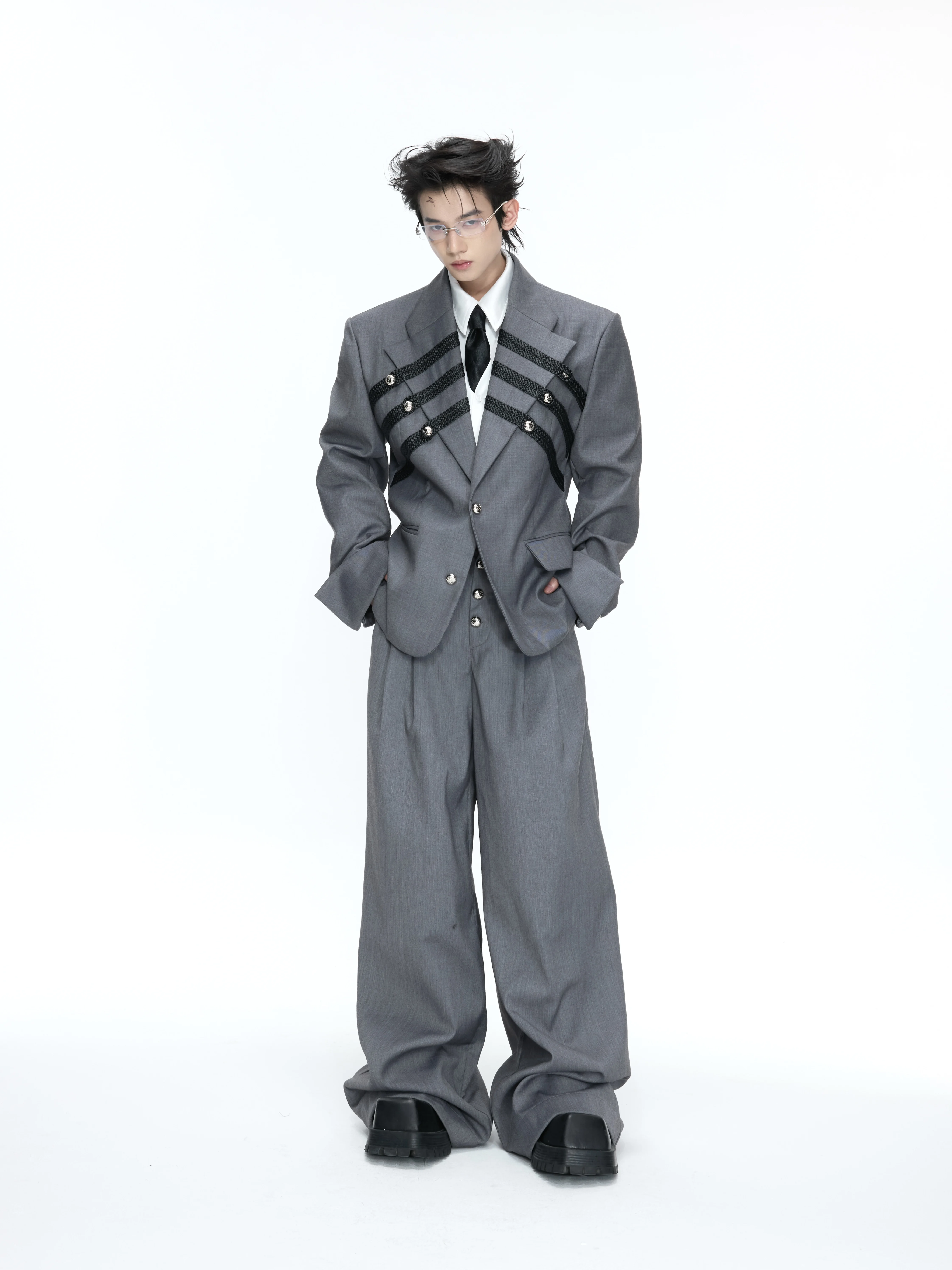 Argue Original Court Style Knitted Waistcoat Double Breasted Shoulder Padded Suit Jacket Fashionable Youth Travel Wear Polyes...