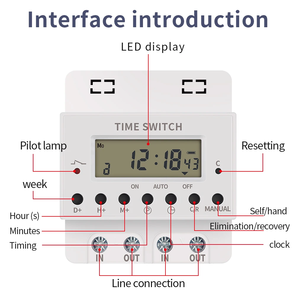 Digital Timer Switch 220V 60A Weekly 7 Days Electronic Programmable Timer by Din Rail Mount for Street Light Timing Switch