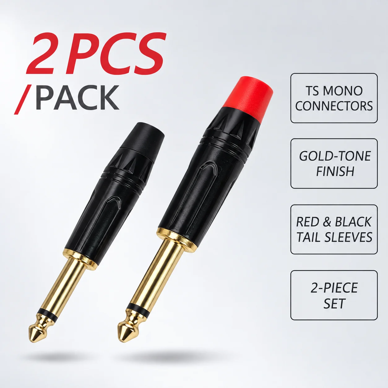 2PCS 6.3MM MONO PLUG 1/4 Inch TS Solder Male Audio Jack Connector Red Black for Guitar Microphone Mixer Amplifier Cable Repair