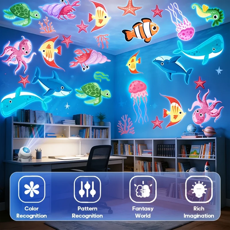 Led Night Light Starry Ocean Projection Light 360°rotating Decorative Light Marine Life Theme Dynamic Ambient Lamp Room JJ2270