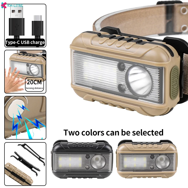 Led new sensor headlamp USB rechargeable strong light waving induction waterproof fishing headlamp built-in lithium battery head