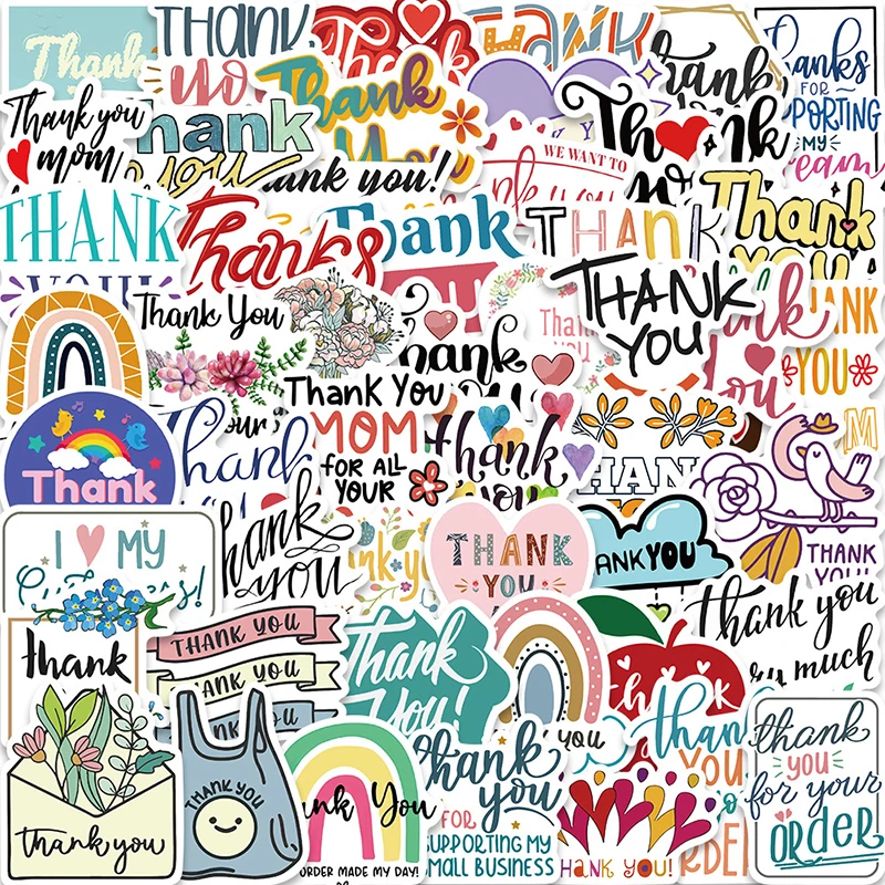 50pcs Inspirational Thank You Decorate Luggage Notebook Waterproof Stickers