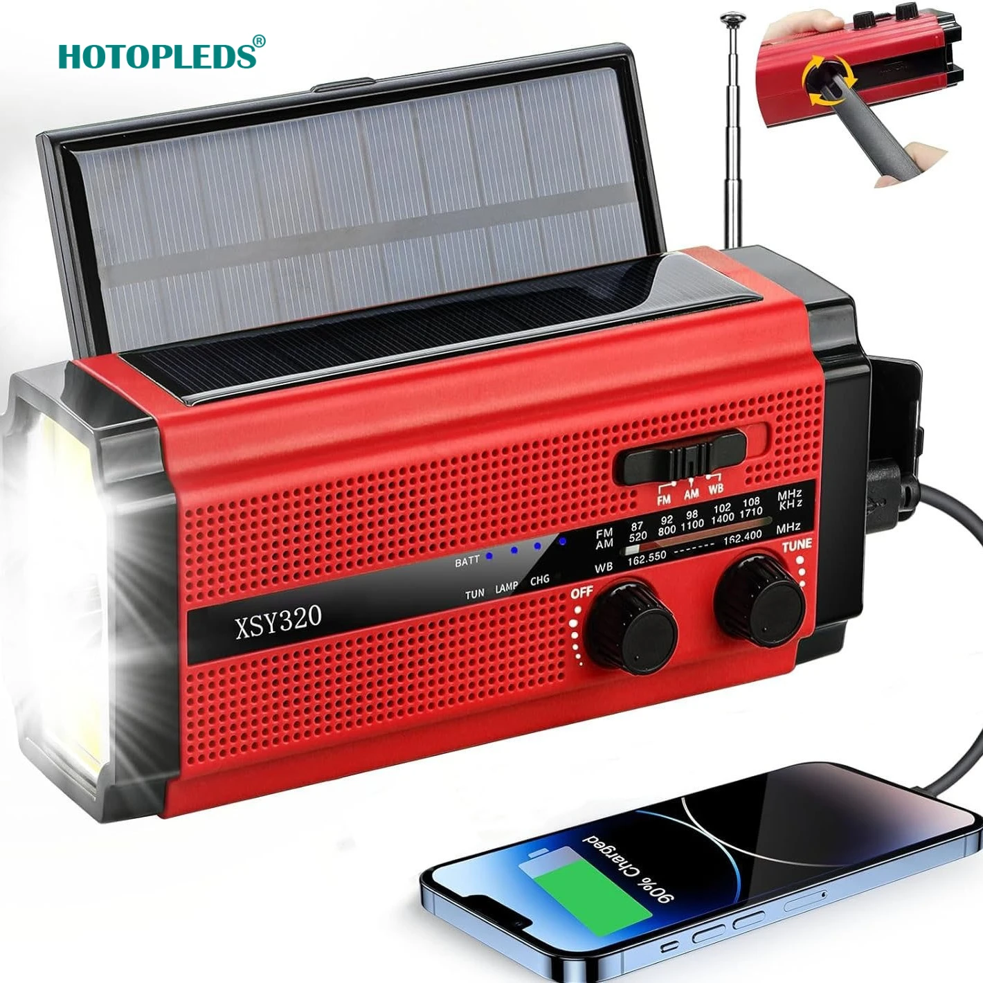 Woopker 5000mAh راديو FM XSY-320 راديو الطوارئ المحمول كرنك اليد راديو بالطاقة الشمسية AM/NOAA المحمولة LED SOS إنذار قوة البنك #1