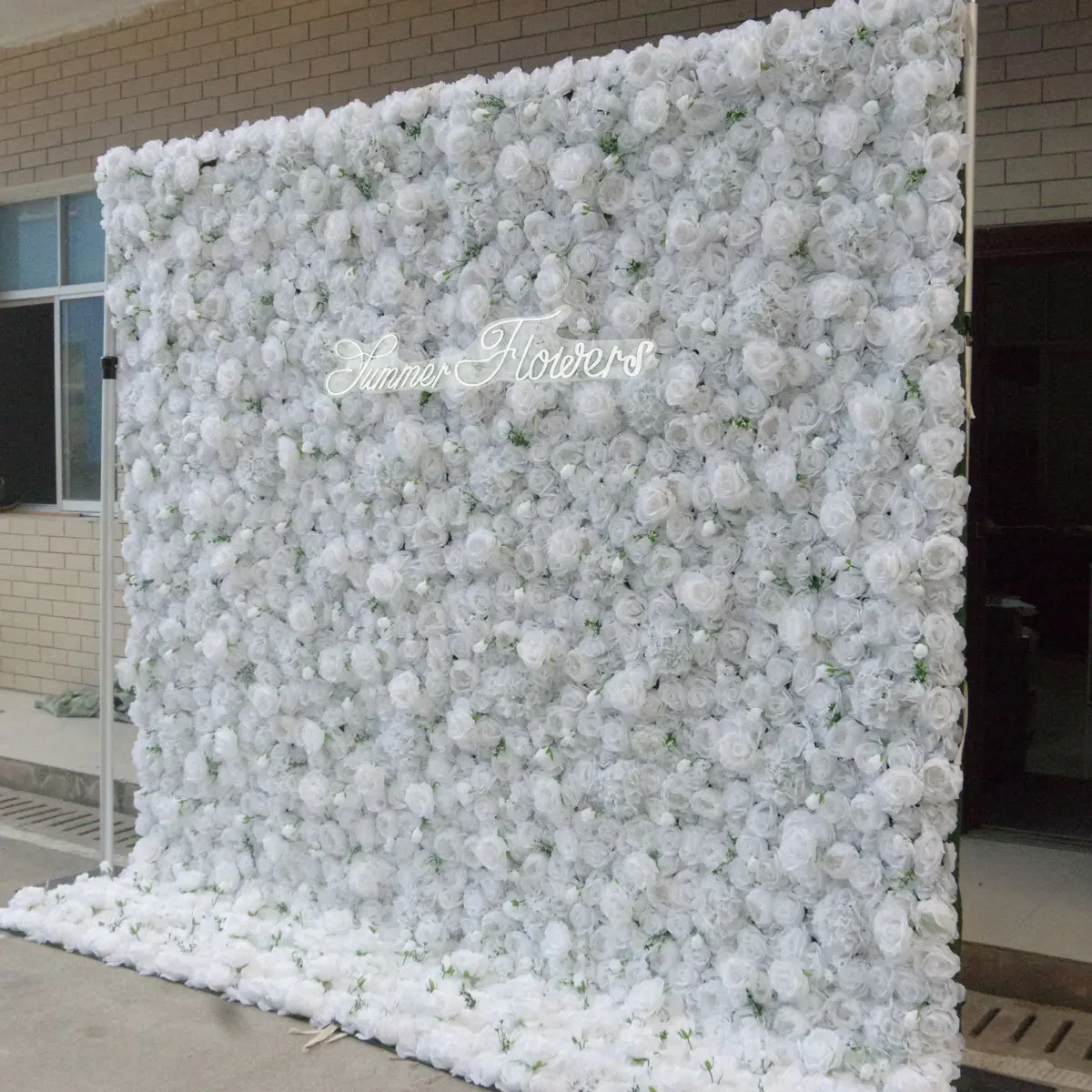 Luxury 3D custom series ivory rose fabric wall, ivory fabric, rolled up artificial mixed wall, wedding background decoration