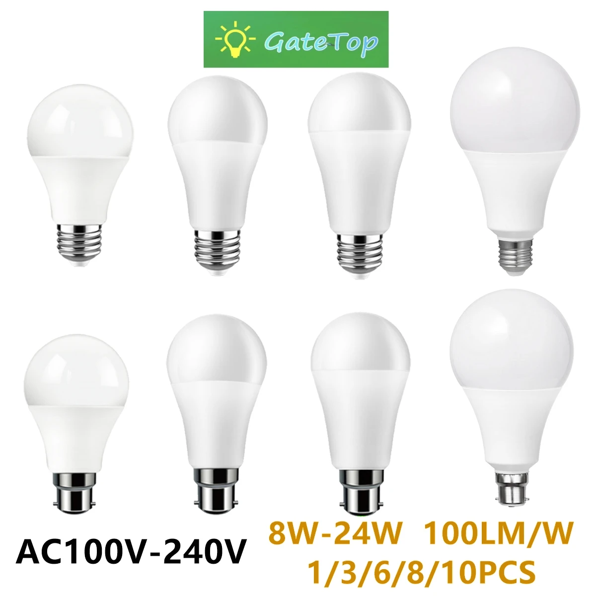 Factory direct LED bulb full voltage AC120V AC230V 8W-24W B22 E27 high lumen without flicker 3000K/4000K/6000K warm white light