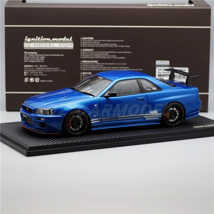 

IG 1:18 R34 TOP SECRET 34GTR BNR34 BlueMetallic JDM Simulation Limited Edition Смола Метал Статическая Модель Автомобиля Игрушка в Подарок