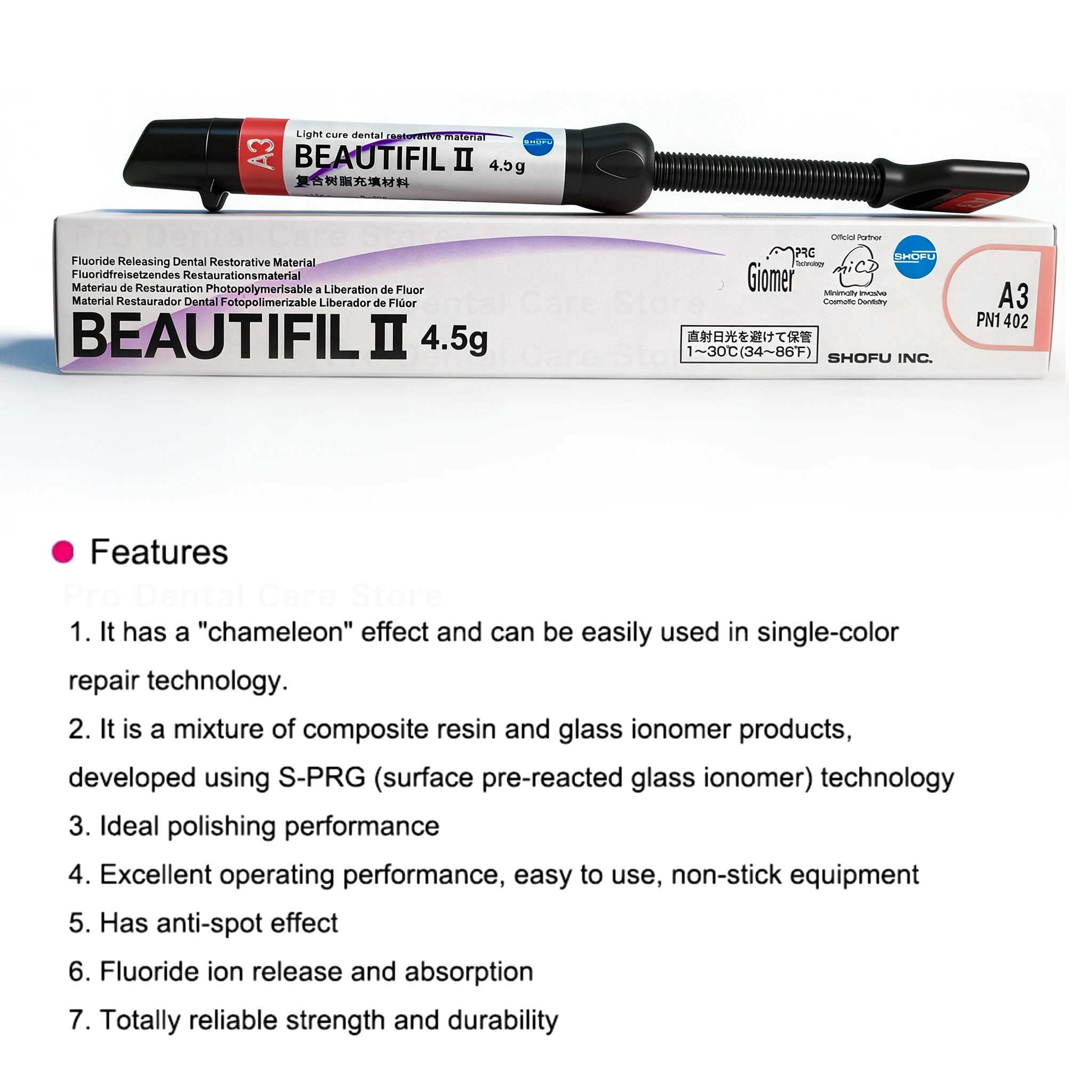 SHOFU Resin Dentistry Composite Resin Dental BEAUTIFILⅡ Light Cure Restorative Materiai Syringe(4.5g/Pc) Repair Filling Supplies view 4
