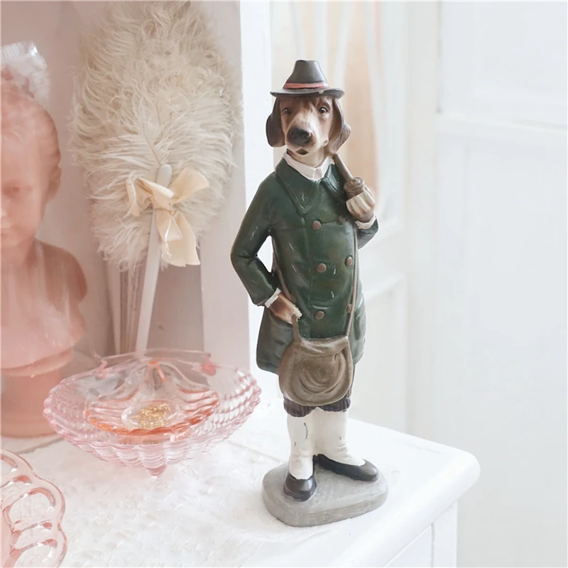 Vintage Gentleman Dog Ornament Classic Dog Mr. Home Decoration Desktop Resin Crafts