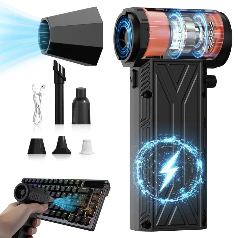 

Brushless Motor Turbo Violent Fan 200W 52m/s Electric Air Duster Rechargeable Type-C Charging Wireless Handheld Fan