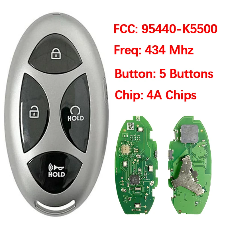 

Запасной смарт-ключ CN020498 с 4+1 кнопками, FCC TQ8-FOB-4F61M43, PN 95440-K5500, 433 МГц, чип 4A для Hyundai Santa Cruz 2024+