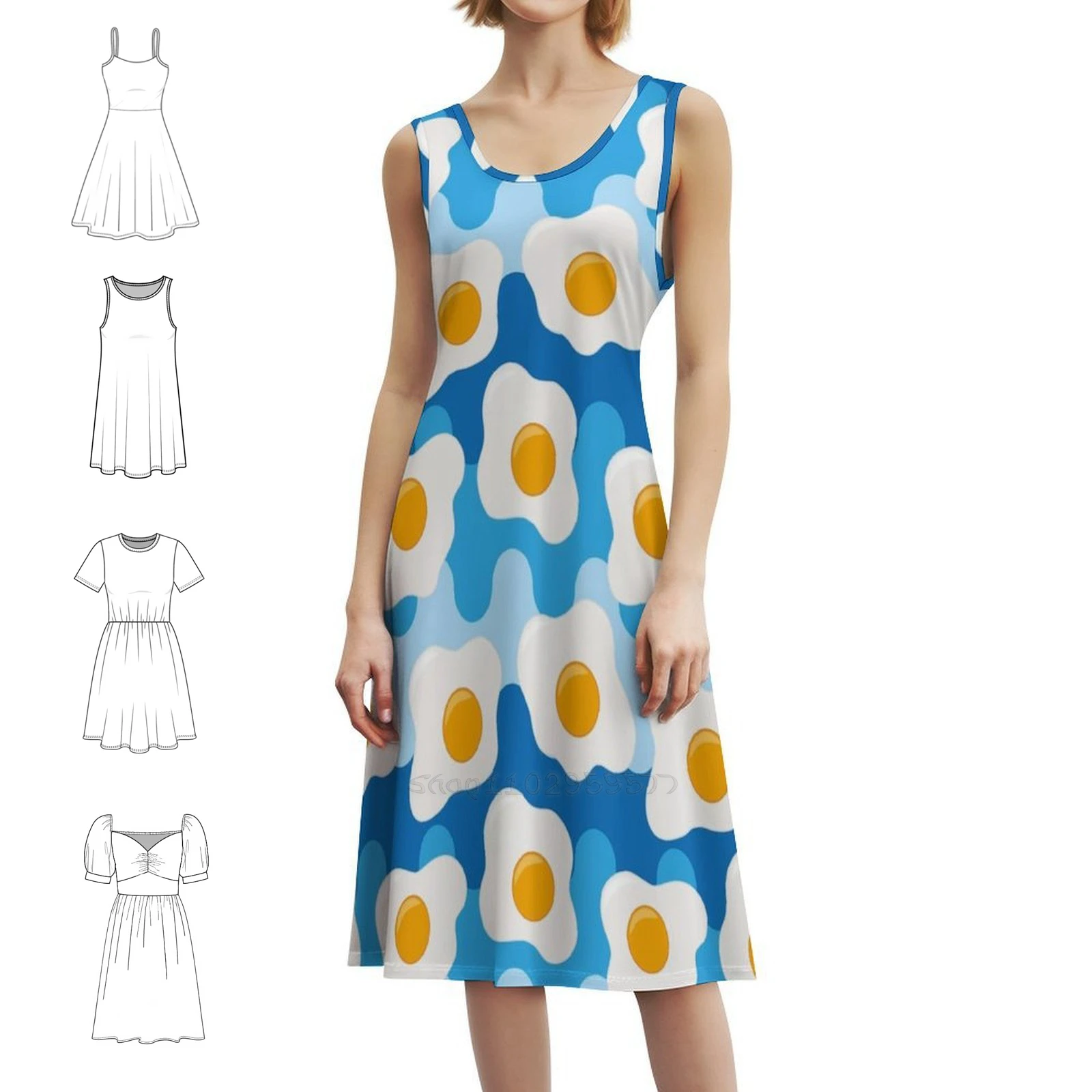 نمط البيض المقلي المرأة الهيب هوب الشارع الشهير اللباس الرسم طباعة حزب نادي ارتداء البيض المقلي البيض الصيف أكل الأزرق الغذاء #1