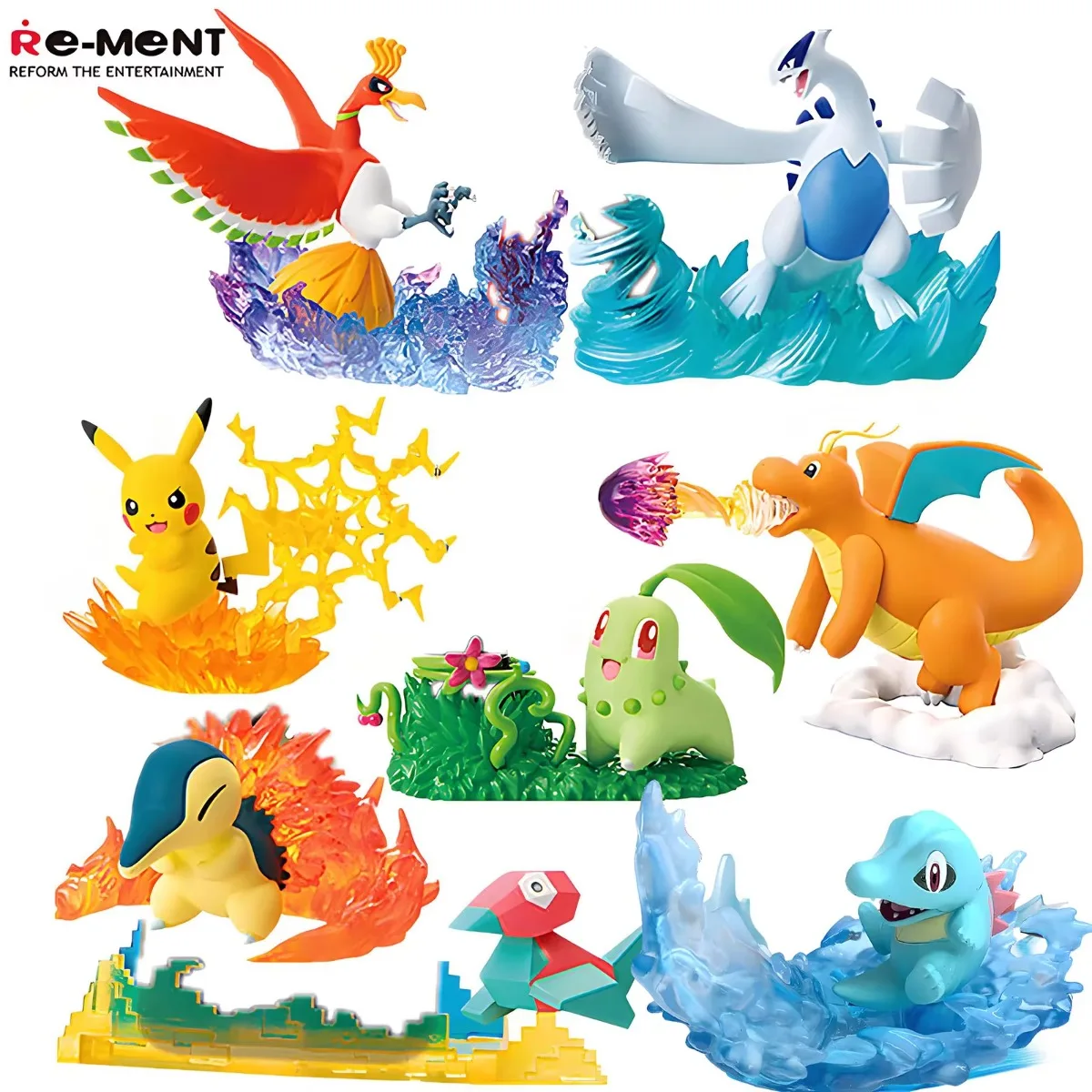 

Pokemon Battle Scene Blind Box Table Decoration Lugia Dragonite Porygon Chikorita Ho-Oh Croconaw Pikachu Cyndaquil Figure Toy