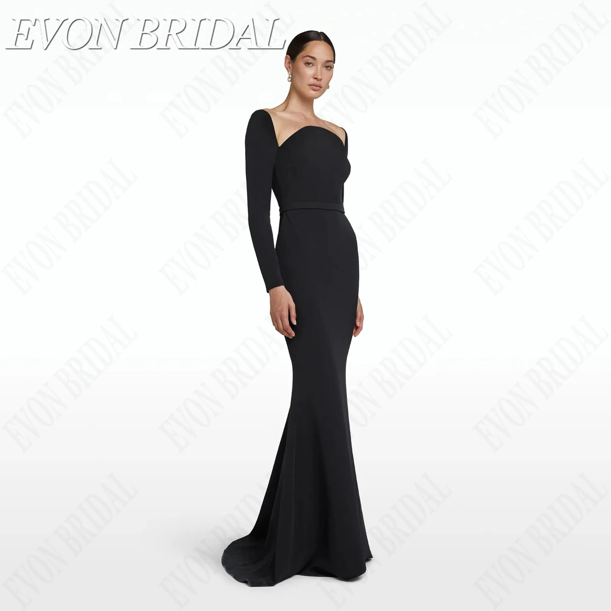 

EVON BRIDAL Long Sleeve Celebrity Evening Gowns Mermaid Black Classic Formal Occasion Dresses Square Neck فساتين سهرة Customized