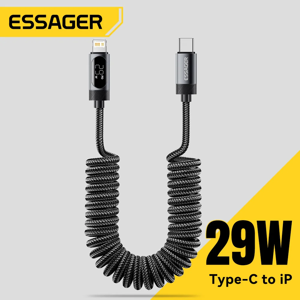 Essager Auto Frühling USB C Kabel Für iPhone 14 13 12 11 PD Schnelle Lade Typ C Zu Beleuchtung Kabel für iPad Macbook Digital Display