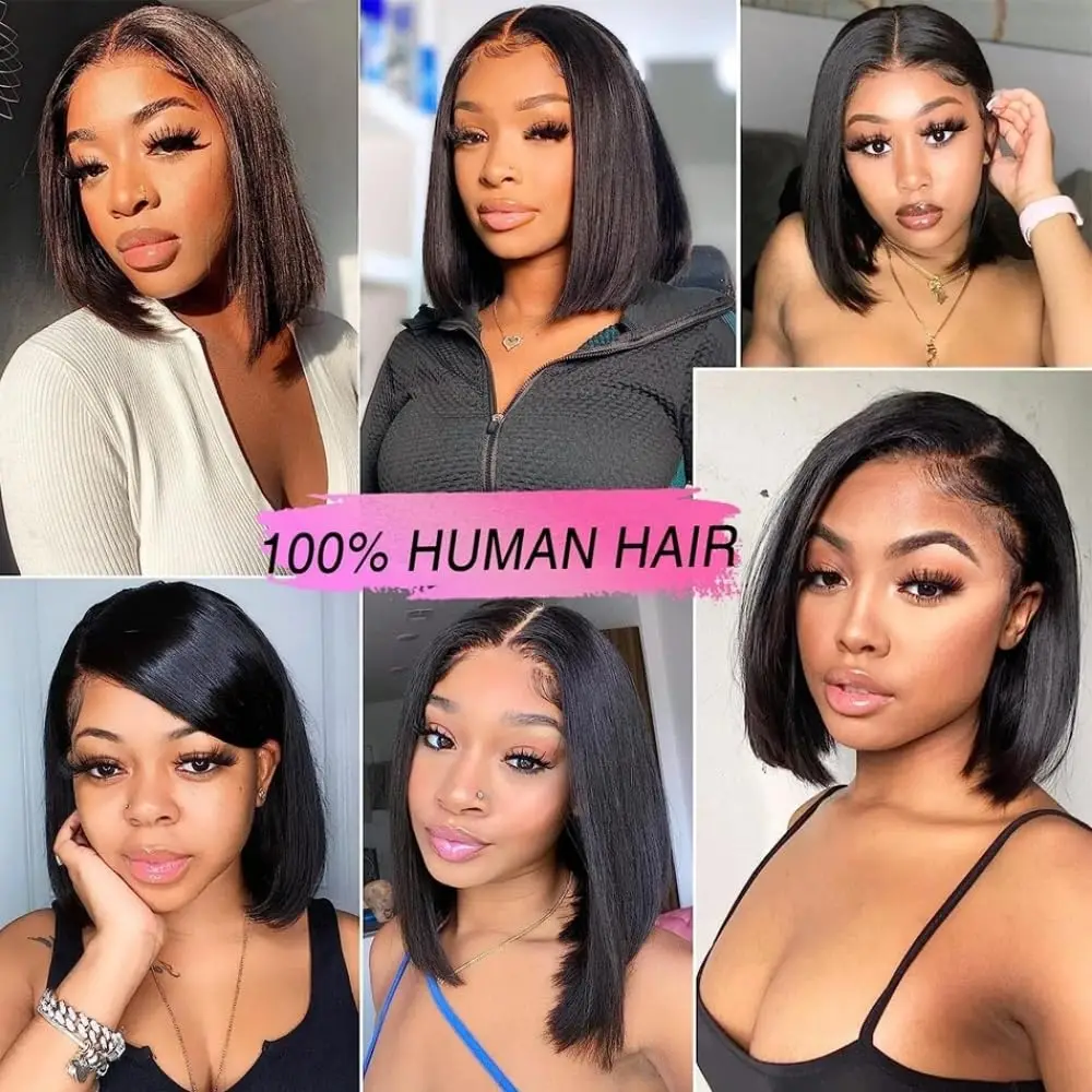 Perucas retas bob natural preto curto cabelo humano 180 densidade hd perucas dianteiras do laço bob perucas frontal renda transparente para mulher