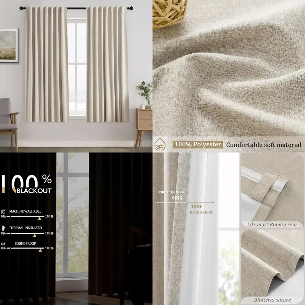 

Теплоизолированные льняные плотные шторы 54 дюйма для спальни и гостиной — затемнение в комнате и шумоподавление