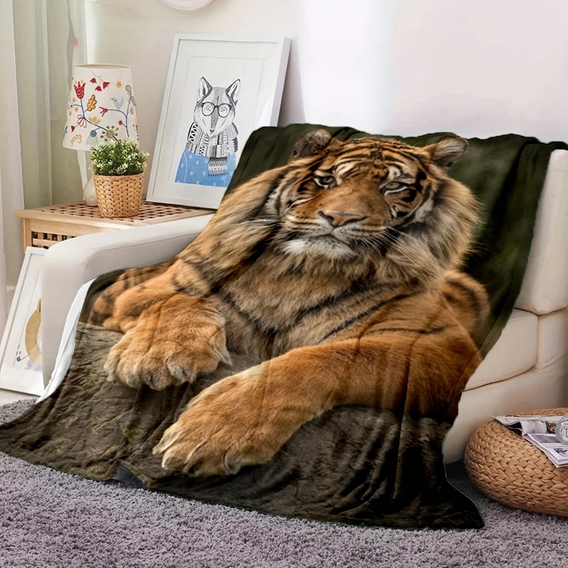 

Ultra-Soft Flannel Tiger Print Throw Blanket - Warm, Cozy, Versatile for Couch, Bed, Office, Camping | All-Season Gift Idea