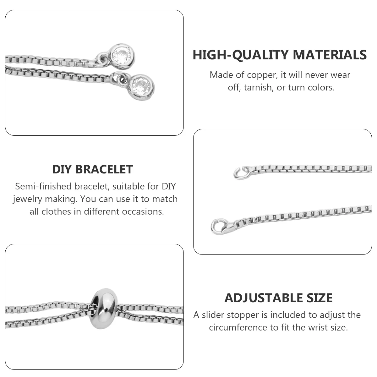 

5Pcs Adjustable Copper Bracelets Semi Finished DIY Jewelry Making Supplies Slider Stopper for Women Gift Birthday Valentine