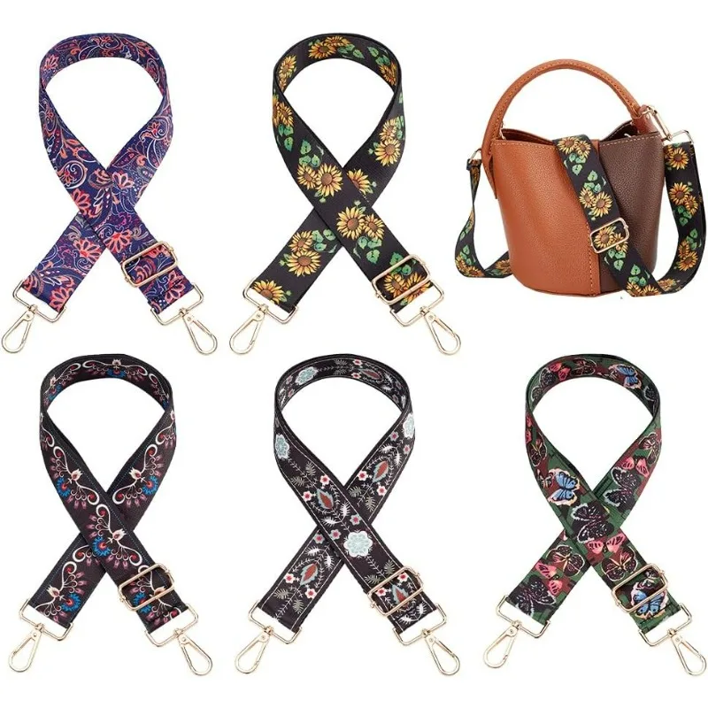 5 Styles Ethnic Bag Strap, 28.7~52 Inch Handbag Strap Replacement Shoulder Crossbody Strap 1.5 Inch Wide Adjustable Purse Strap