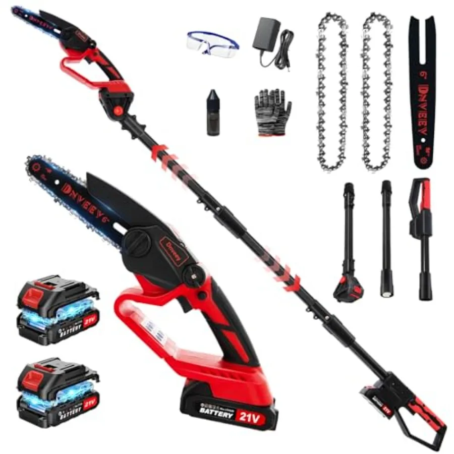 

2-in-1 Cordless Pole Saw for tree trimming, brushless 800W motor, 6-inch mini chainsaw, lightweight black/grey tree trimmer wit