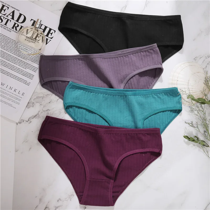 

FINETOO 3Pcs/Set Cotton Briefs Solid Color Striped Panties Women Underwear Girl Intimates Sexy Female Comfortable M-XL Lingerie