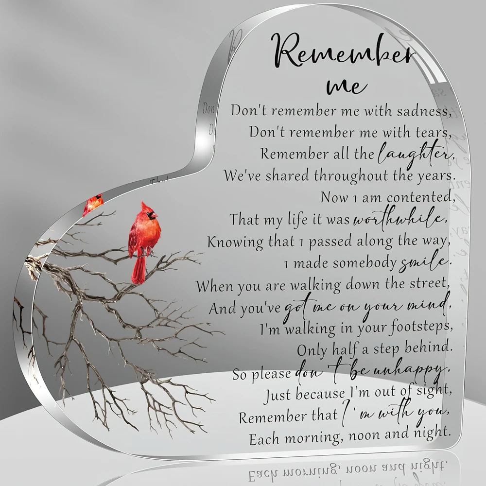 Sympathy Gift Acrylic Heart Shape Memorial Bereavement Gifts for Loss of Loved One Remembrance Condolence Funeral Grief Keepsake