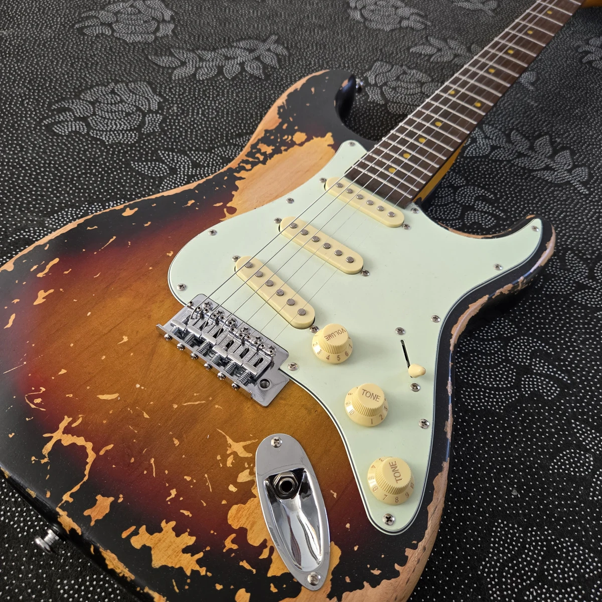 6-string electric guitar, vintage sunset color, alder body, maple neck, high-quality electric guitar, free shipping.