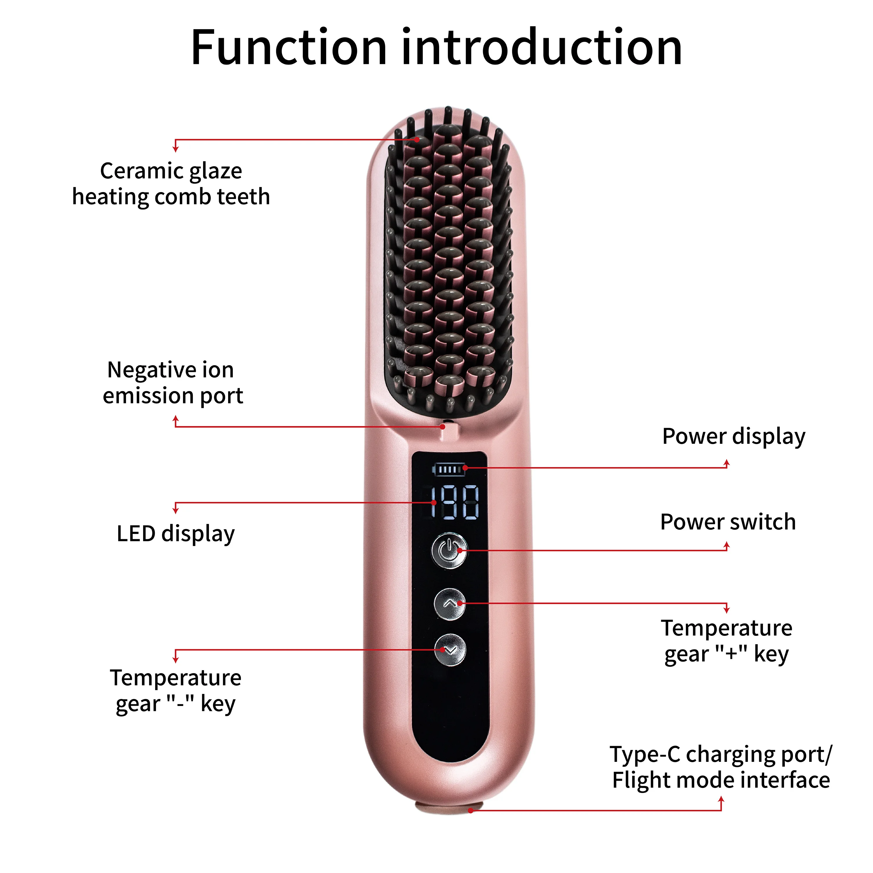 Portable Negative Ion USB Rechargeable Cordless Electric Mini Hair Straightener Comb With Led Screen Hair Straightener Brush