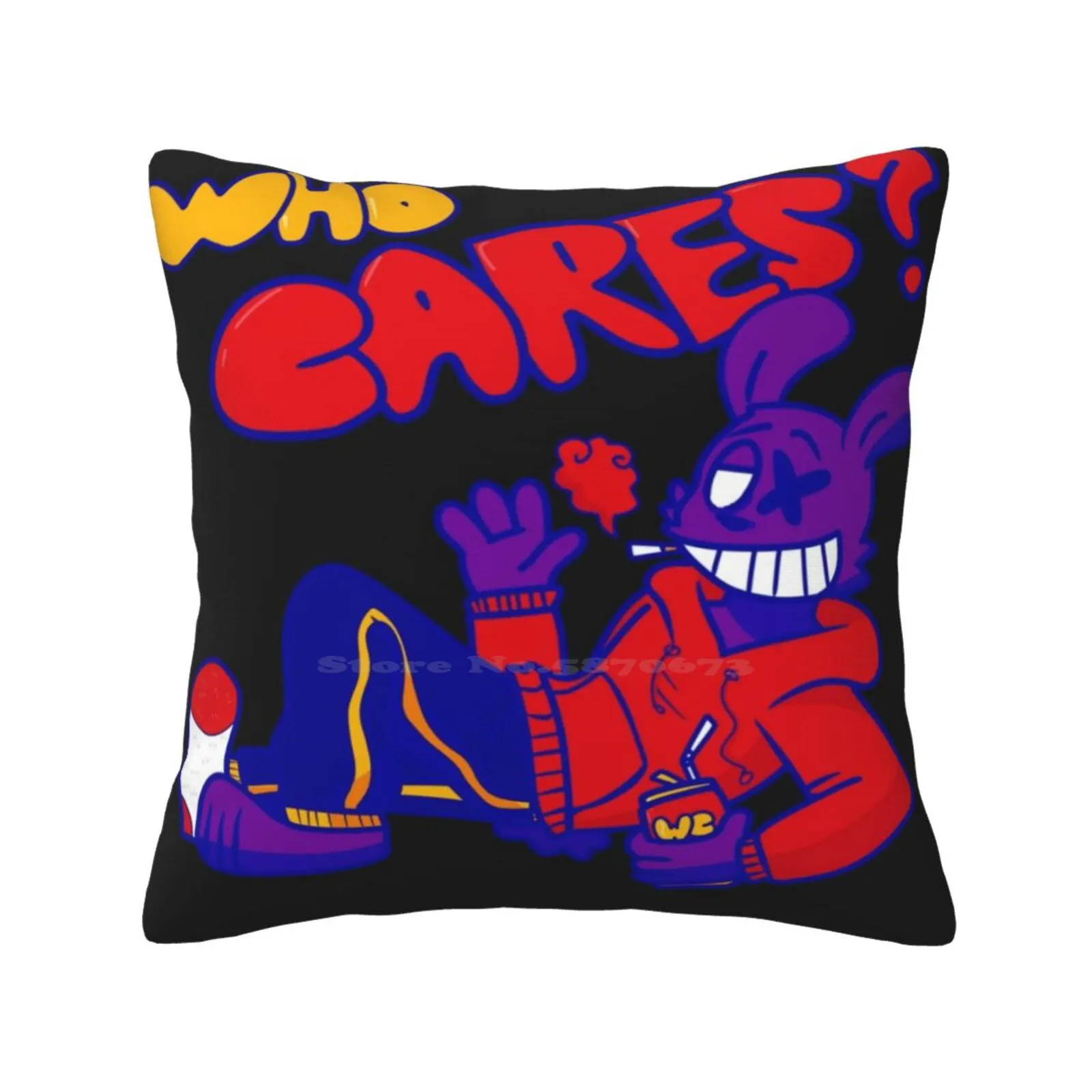 Who Cares ? Home Sofa Car Cushion Cover Pillowcase Rabbit Cool Chill Oc Cartoon Relaxed Who Cares Cigarette