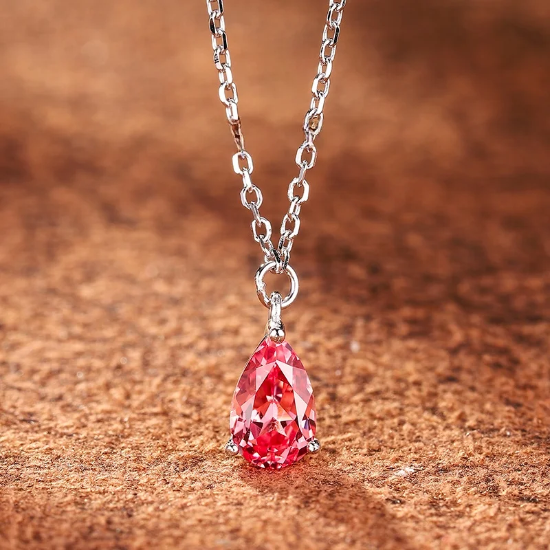 

SOOMI Tracel .2 Carat Padparadscha Lab wn Sapphire Nelace Simple 925 Silver Pendant Women's Faion Jewelry