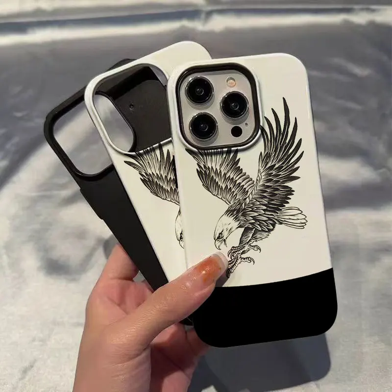 Animal Eagle 2 In 1 Phone Case for iPhone 15 14 11 13 12 MINI Pro Max  Plus  Hard PC Cover Silicone Inner Layer Coque