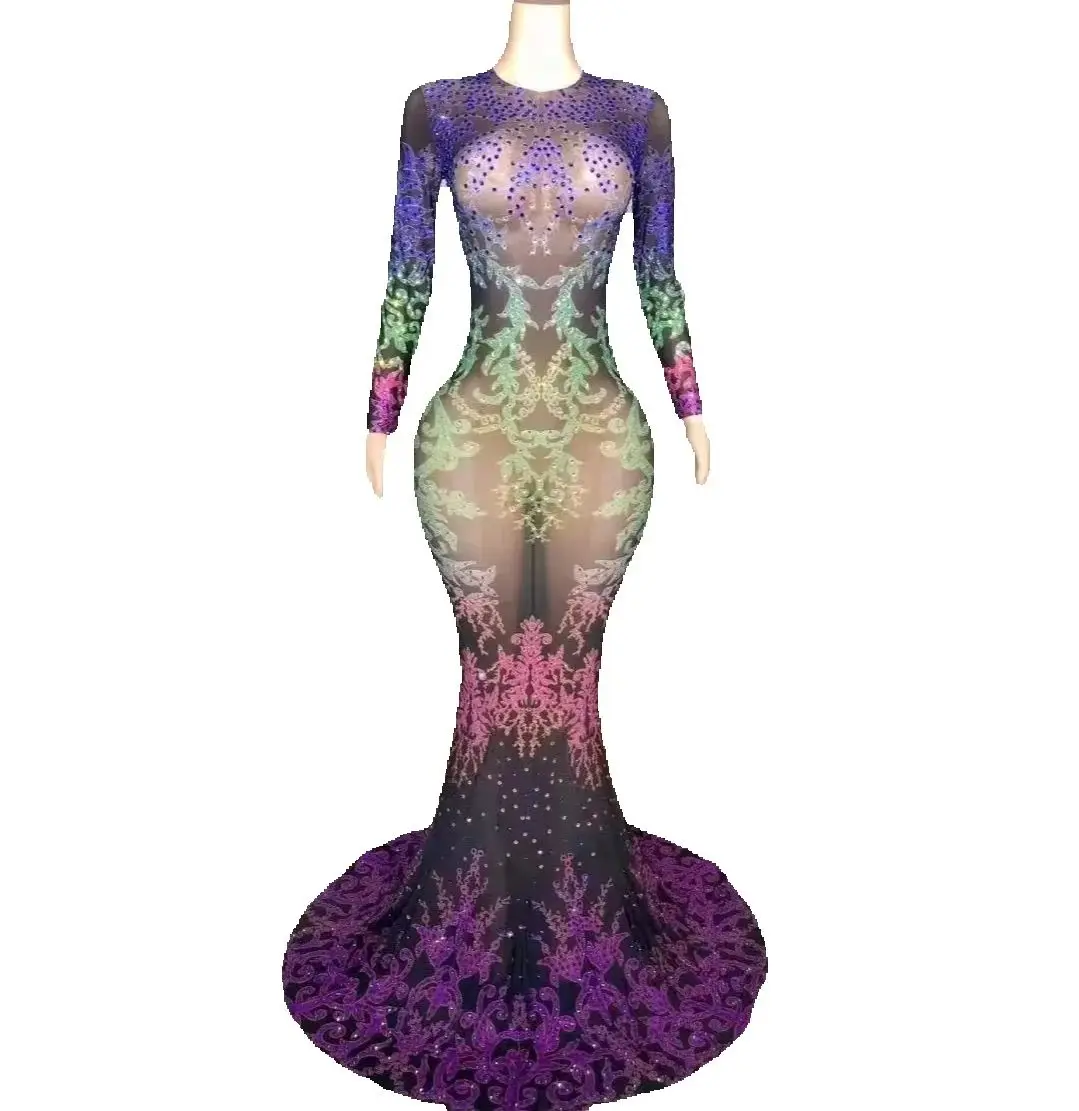 Dostosuj Sukienkę Damską Sexy z Głębokim Dekoltem, Dopasowaną, Długą, Podkreślającą Biodra, Elegancką, Całkowicie Zdobioną Cekinami, Długą do Podłogi, Obcisłą, Celebrycką na Imprezę