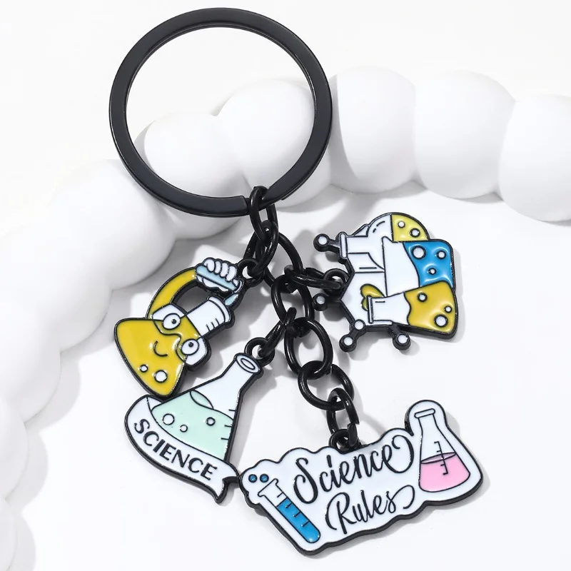 Porte-clés en émail pour Microscope de dessin animé, outils expérimentaux, porte-clés scientifique classique pour femmes et hommes, ensemble de bijoux faits à la main