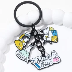 Cartoon Microscope Experimental Tools Enamel Keychain Classic Science Key Ring For Women Men Scientist Handmade Jewelry Set