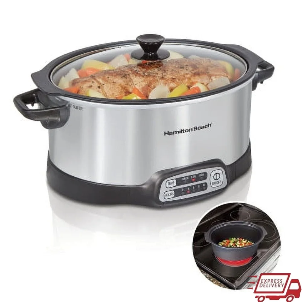 

6 Quart Stovetop Sear Cook Slow Cooker Nonstick Aluminum Pot 15 Heating Options Automatic Keep Warm Dishwasher Safe Ideal Family