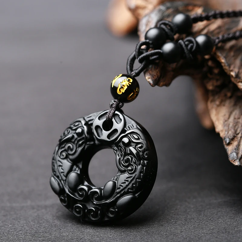 Obsidian Brave and Brave Pendant Male and Female Double Pitching Pixiu Safe Buckle Jewelry