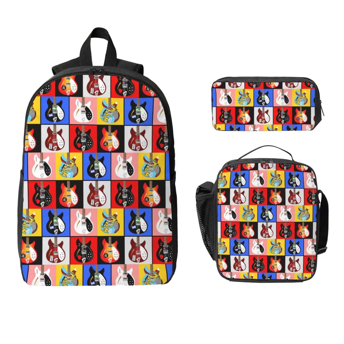 Mochila para guitarra Rickenbacker 330 de Paul Weller, bolsa escolar, bolsa de ombro para laptop, 3 peças, bolsa térmica para almoço, estojo para lápis