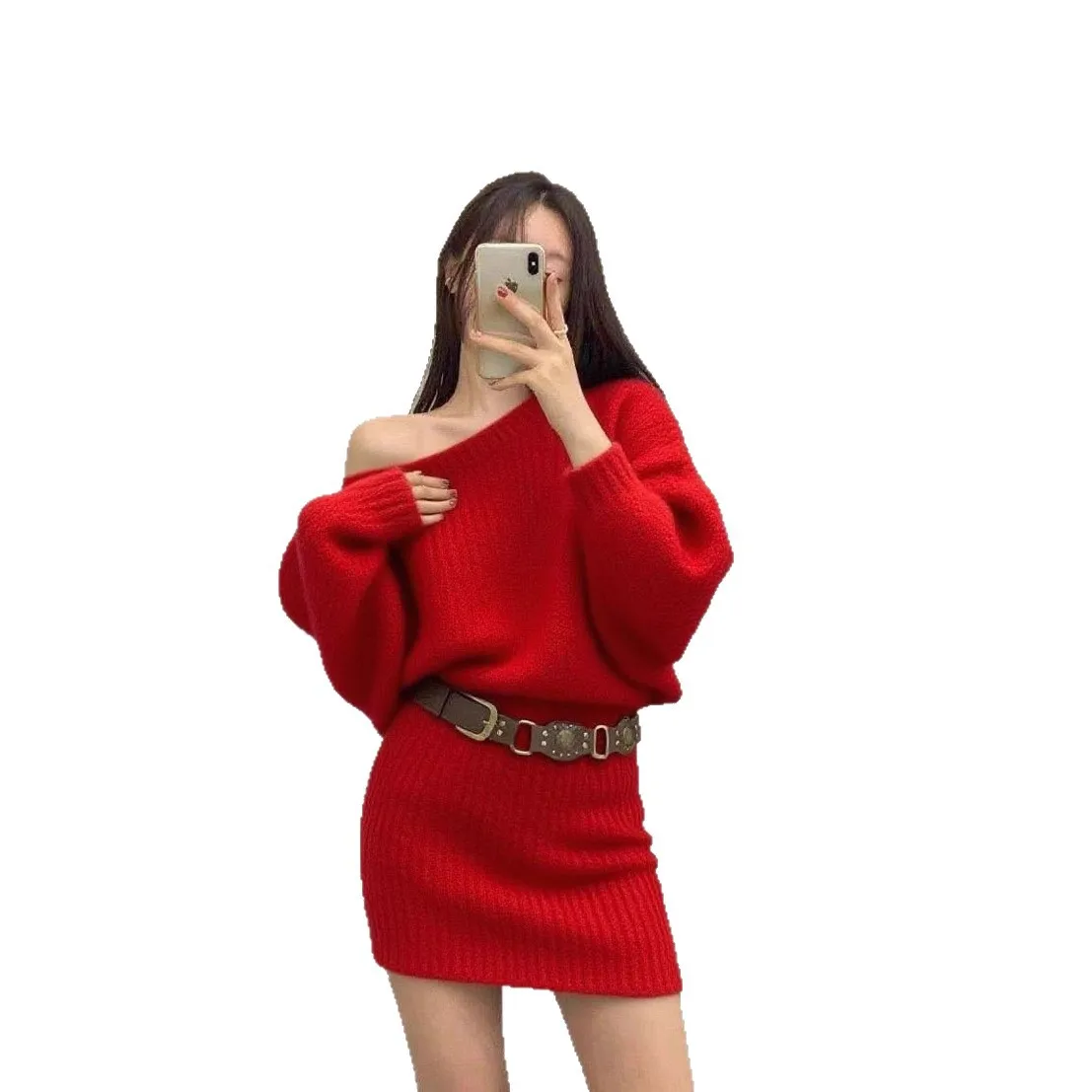 2025 Long Lazy Cross-border Knitted Dress Pullover Semi-turtleneck Base Shirt Sweater Girl