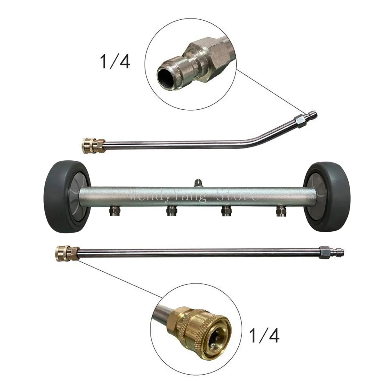 

5000PSI 15inch Pressure Washer Undercarriage Cleaner Water Broom Car Chassis Wash 4 Spraye Nozzle