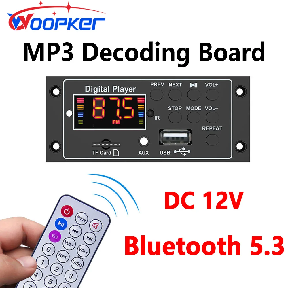 

Плата усилителя Woopker 20 Вт * 2, плата декодирования MP3, Bluetooth 5,3, модуль декодирования звука без потерь, U-диск, TF-карта, аудиоплата, 12 В постоянного тока