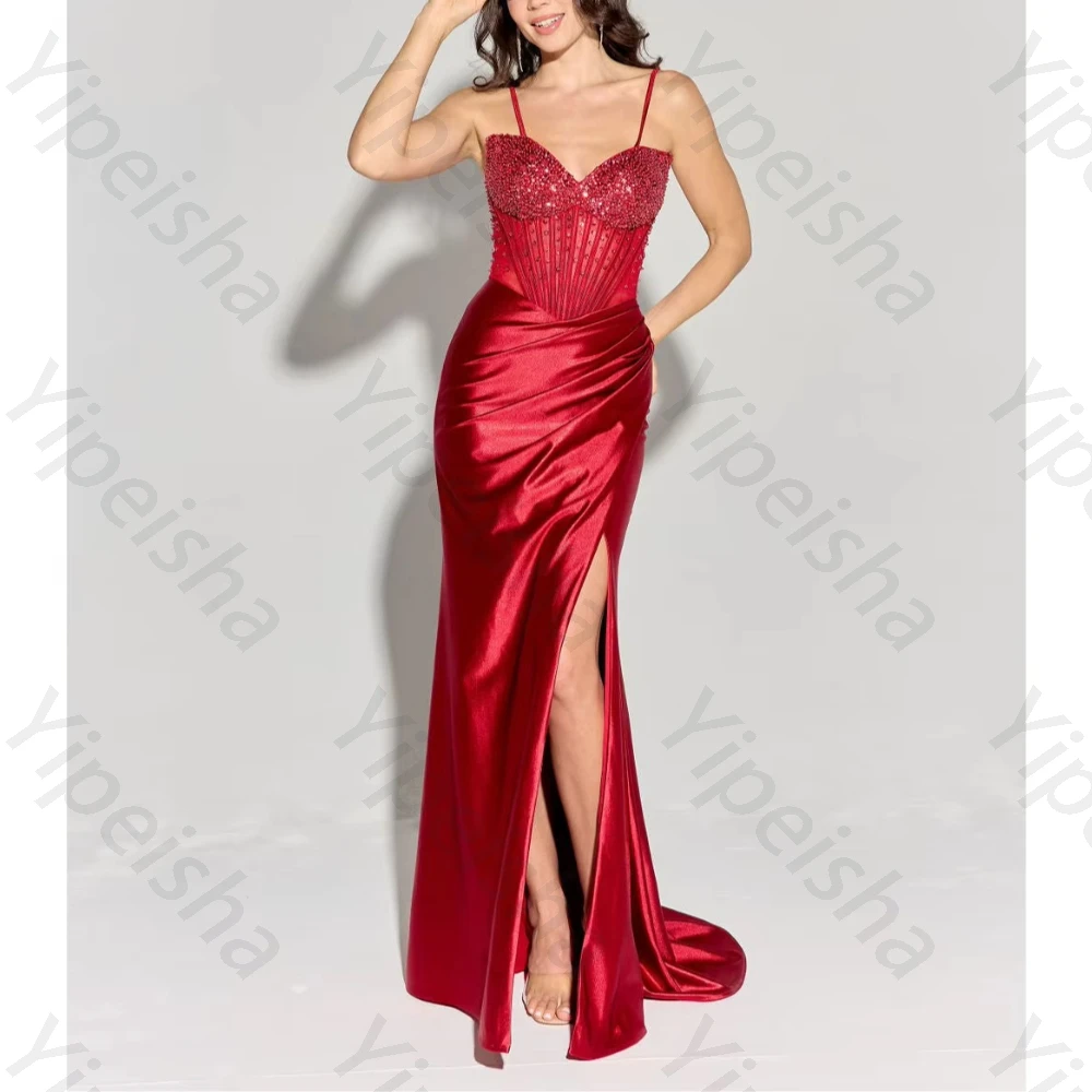 Maßgeschneiderte schulterfreie, ärmellose Abendkleider aus Satin, elegantes, rückenfreies Meerjungfrauenkleid, exquisite, hochwertige Ballkleider