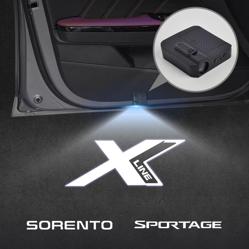 For X Line Sorento Sportage Emblem Ceed Cerato RIO Car Door Light Welcome Lamp Wireless Laser Projector Auto Decoration HD LED