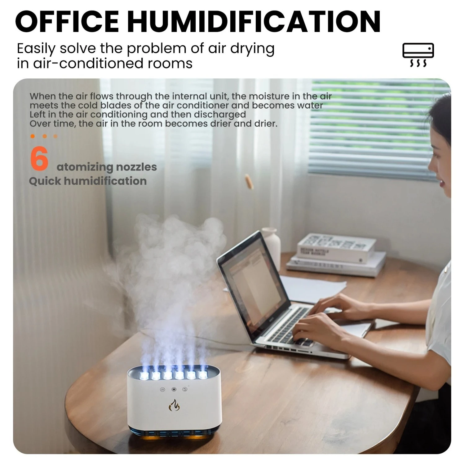 Humidificateur d'air à flamme à ultrasons dynamique avec fonction itude, brumisateur, lumière LED RVB pour le bureau à domicile, capacité de 900ml, U, nouveau