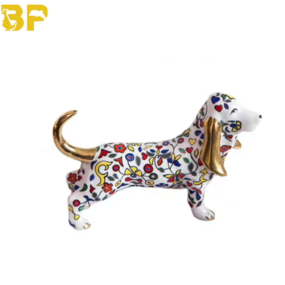 13cm Small Pattern Bulldog Dog, Sausage Dog, Golden Ceramic Ornament, High-end Light Luxury, Modern Art Sculpture