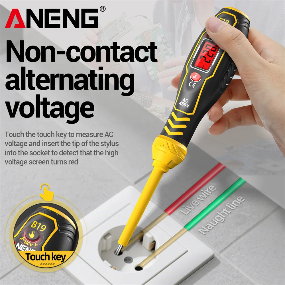 ANENG Digital Voltage Tester Pen Screwdriver 30-1000V Non-Contact Buzzer Breakpoint Finder with Cross/flat Detector Tools B19